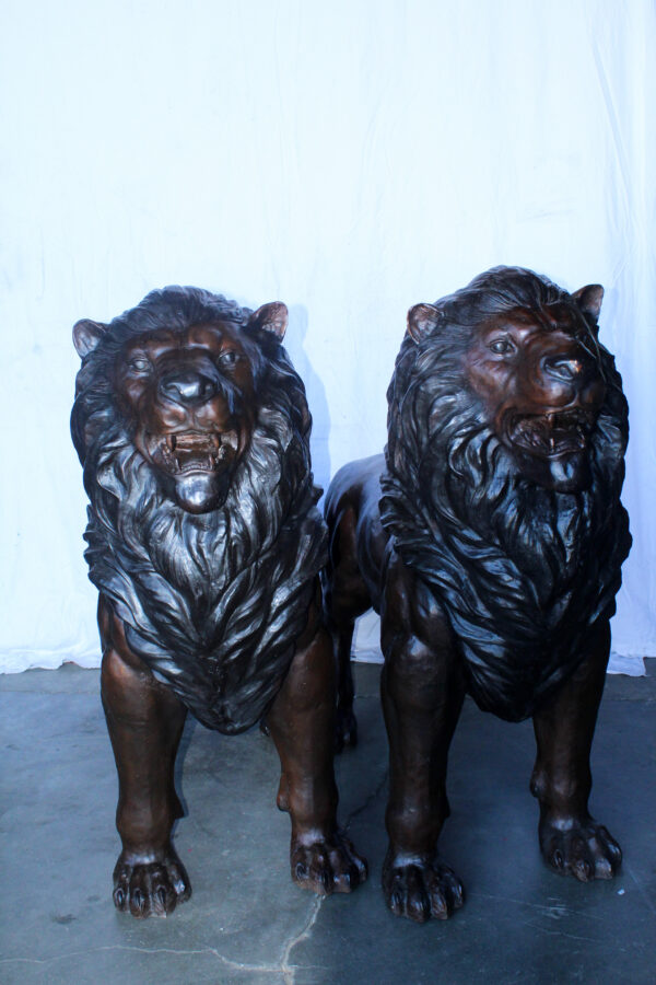 Pair of Giant Lions Bronze Statues, Wildlife Majesty Accents 78" x 24" x 57"H - Image 6