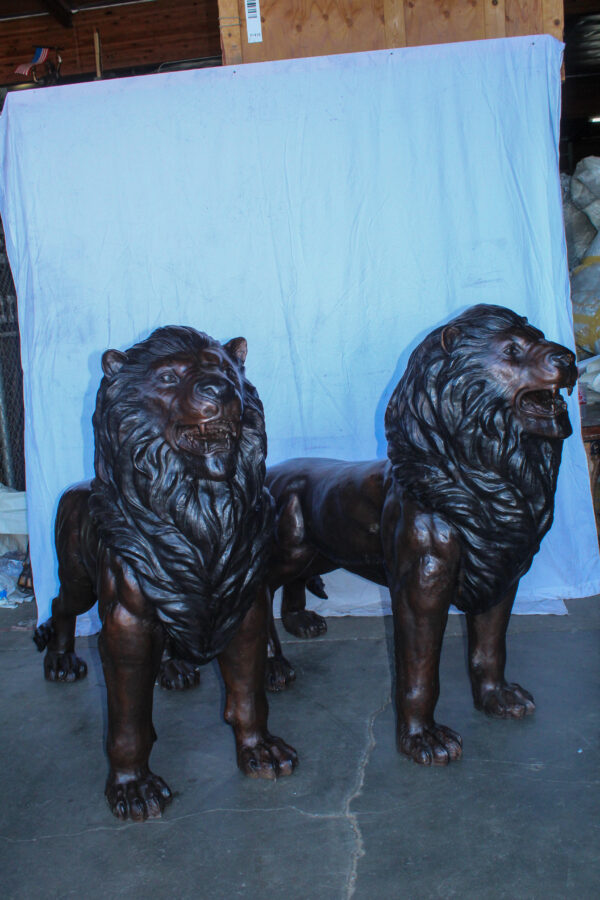 Pair of Giant Lions Bronze Statues, Wildlife Majesty Accents 78" x 24" x 57"H - Image 7