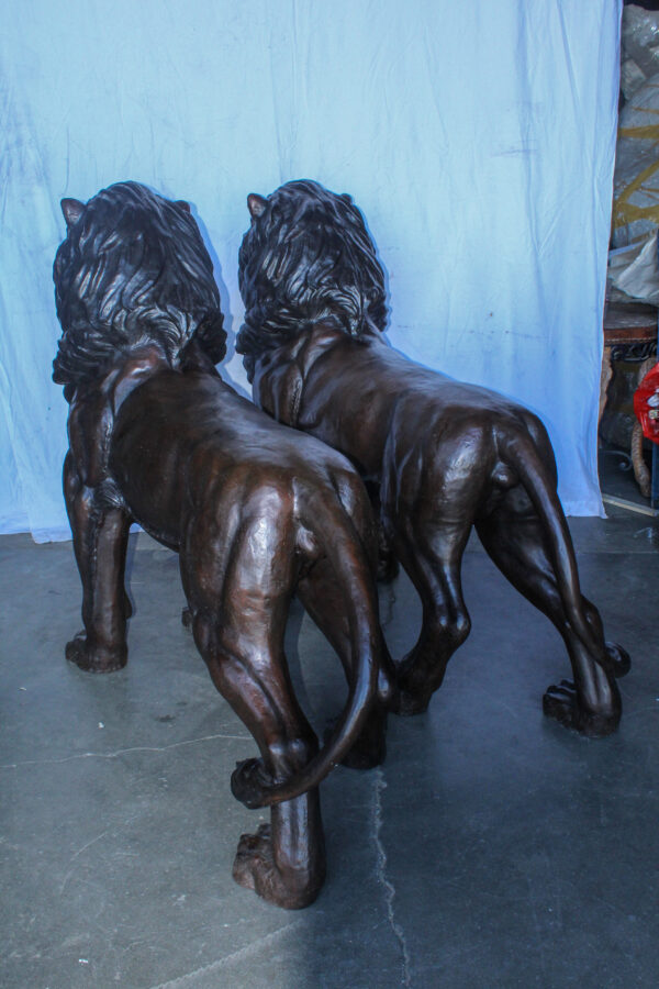 Pair of Giant Lions Bronze Statues, Wildlife Majesty Accents 78" x 24" x 57"H - Image 10