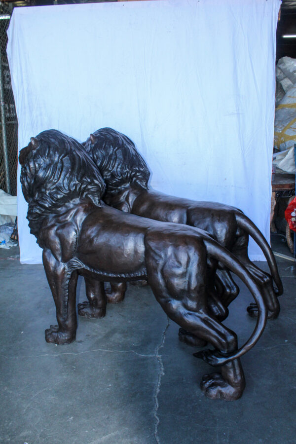 Pair of Giant Lions Bronze Statues, Wildlife Majesty Accents 78" x 24" x 57"H - Image 11