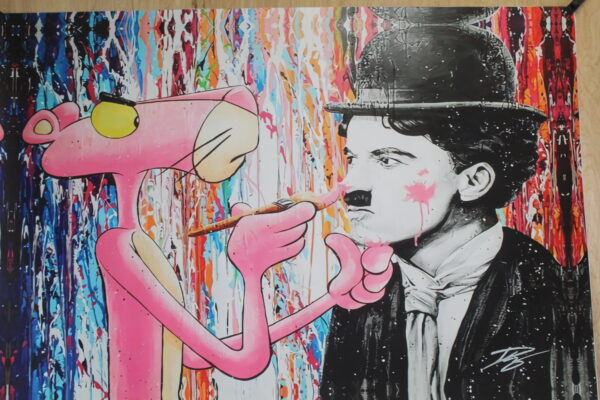 Pink Panther and Charli Chaplin Pop Art Giant size Unstretched Painting, 64"x44" - Image 7
