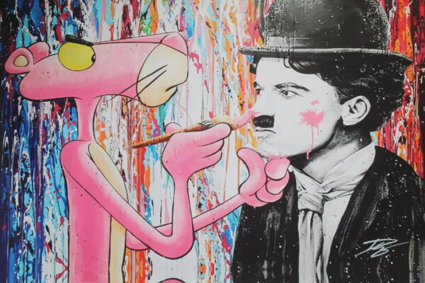 Pink Panther and Charli Chaplin Pop Art Giant size Unstretched Painting, 64"x44" - Image 8