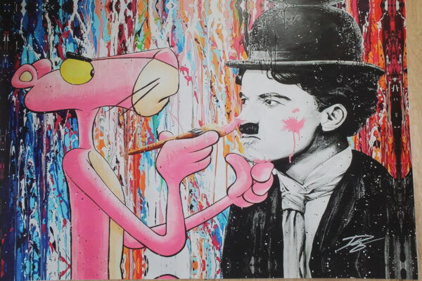 Pink Panther and Charli Chaplin Pop Art Giant size Unstretched Painting, 64"x44" - Image 9