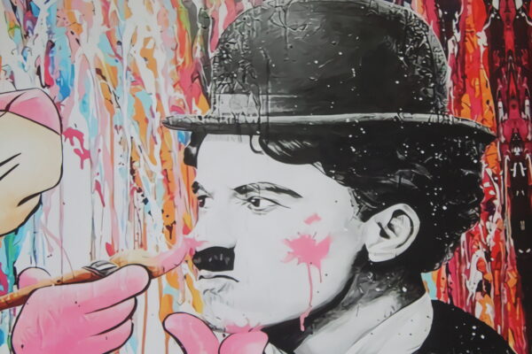 Pink Panther and Charli Chaplin Pop Art Giant size Unstretched Painting, 64"x44" - Image 2