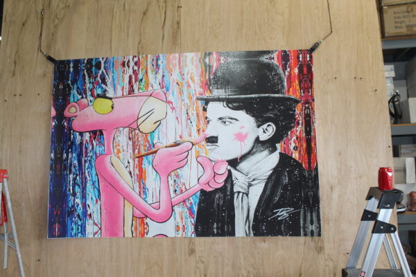 Pink Panther and Charli Chaplin Pop Art Giant size Unstretched Painting, 64"x44" - Image 3