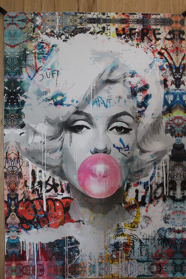 Marilyn Monroe With Bubble Gum A giant Pop Art Unstretched Painting, 44"x64"