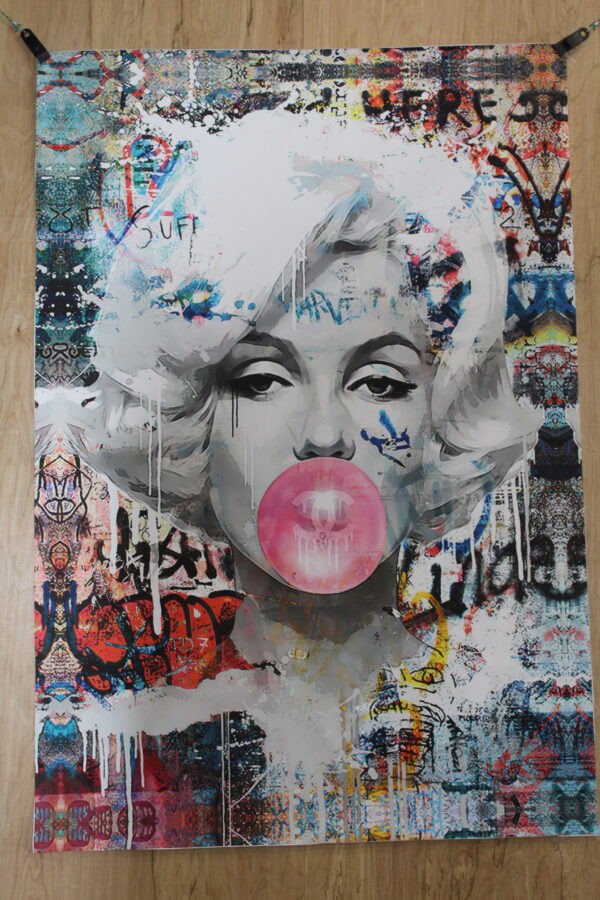Marilyn Monroe With Bubble Gum A giant Pop Art Unstretched Painting, 44"x64" - Image 9