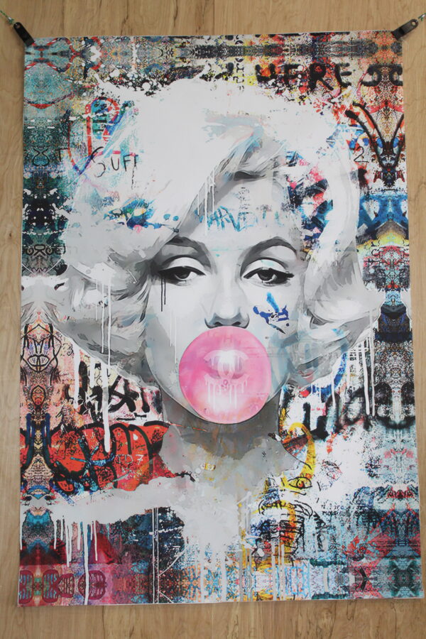 Marilyn Monroe With Bubble Gum A giant Pop Art Unstretched Painting, 44"x64" - Image 10