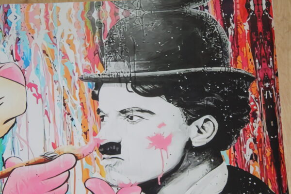 Pink Panther and Charli Chaplin Pop Art Giant size Unstretched Painting, 64"x44" - Image 5