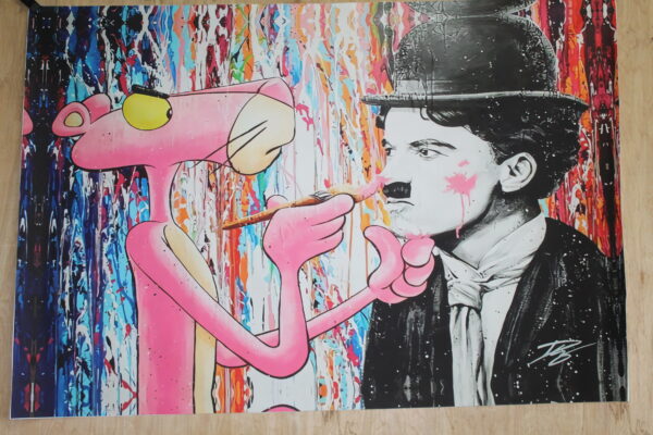 Pink Panther and Charli Chaplin Pop Art Giant size Unstretched Painting, 64"x44" - Image 6