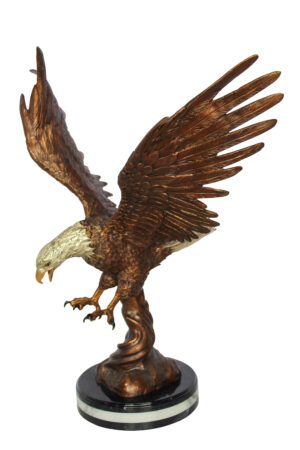 Bronze Eagle Statue With Outstretched Wings on Marble Base 17" x 29" x 32"H