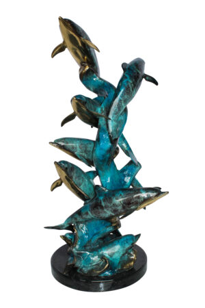 Bronze Dolphin Pod Ocean Sculpture for Coastal Décor 14" x 16" x 35"H