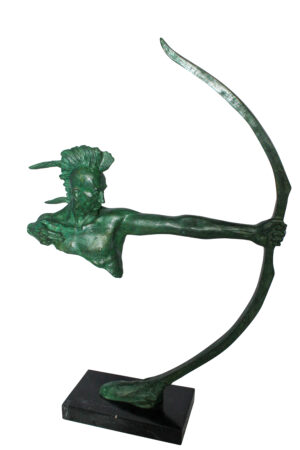 Bronze Statue of Native American Warrior with Bow 22" x 6" x 33"H