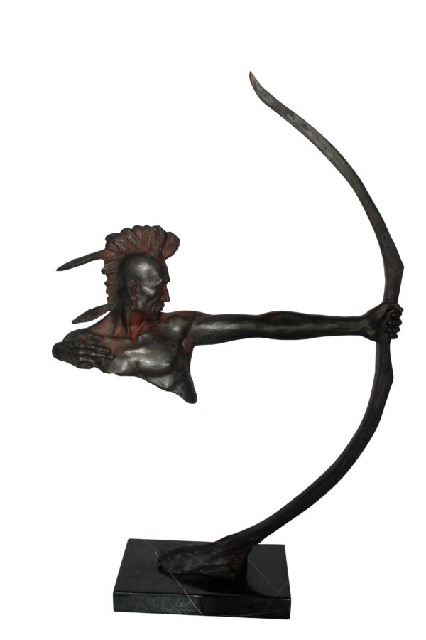 Native American Archer Bronze Statue Dark Brown Patina 22" x 6" x 33"H