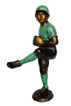 Bronze Statue of Young Baseball Pitcher Mid Throw 21" x 12" x 37"H