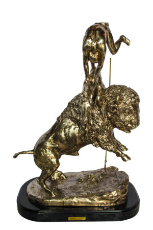 Jumbo Buffalo Horse Bronze Statue Silver Finish Replica 22" x 12" x 32"H