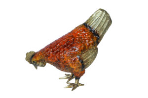 Bronze Small Figurine Chicken with Red Enamel and Gold Finish 8" x 4" x 7"H