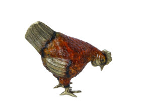 Bronze Small Chicken Figurine with Red Enamel and Gold Finish 8" x 4" x 7"H