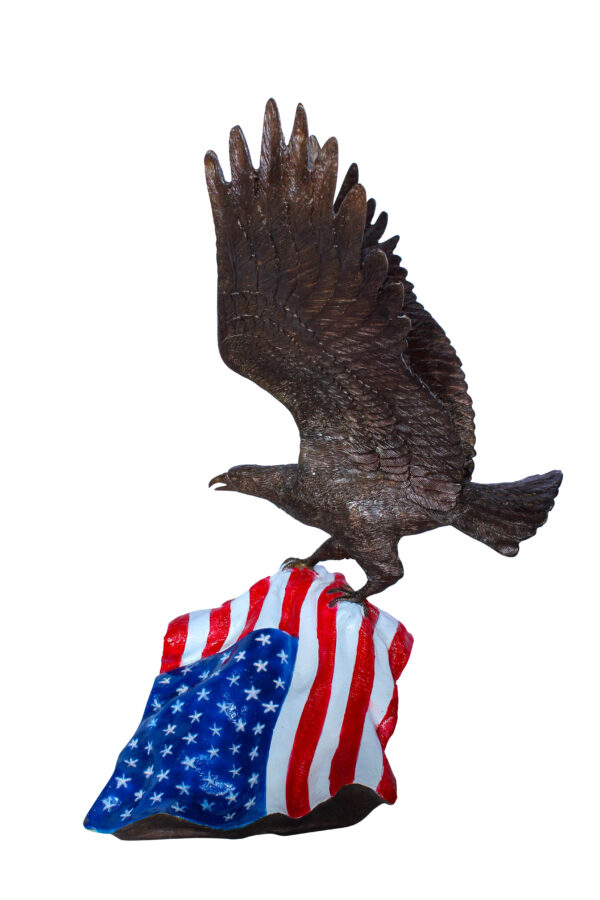 Bronze Bald Eagle Statue on American Flag Base 21" x 14" x 22"H - Image 4