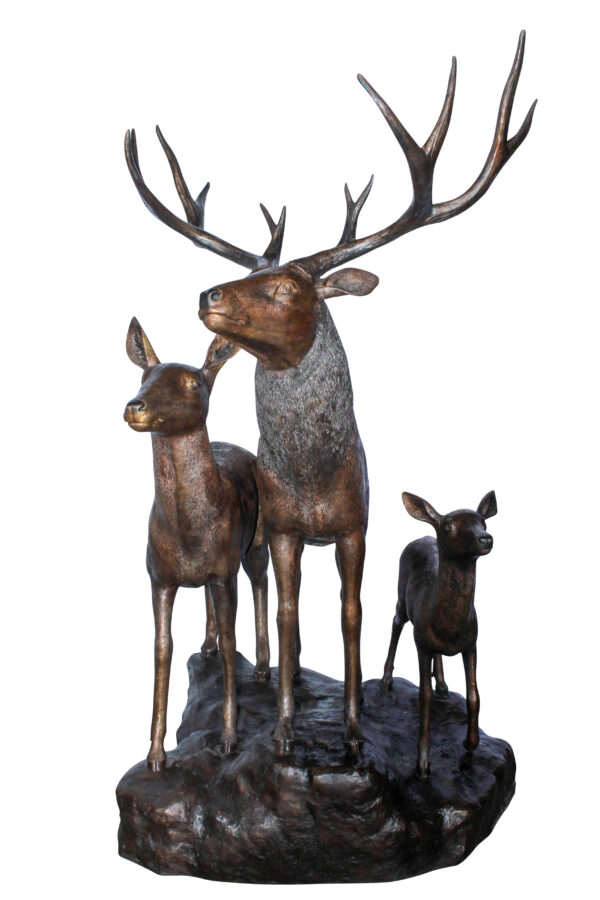 Life Size Bronze Deer Family Sculpture for Outdoor Display 48" x 50" x 81"H