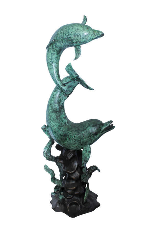 Giant Bronze Dolphin Fountain Sculpture with Green Patina 23" x 15" x 66"H - Image 2