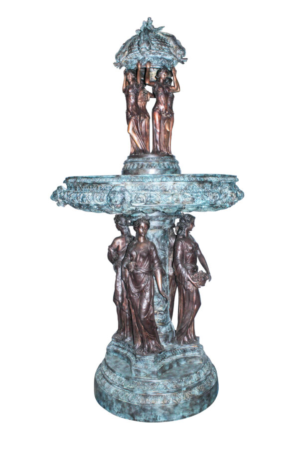 Giant Bronze Four Seasons Fountain with Patina Finish 48" x 48" x 98"H