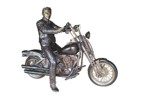 Bronze Sculpture of Man on His Motorcycle Life Size  94" x 50" x 72"H