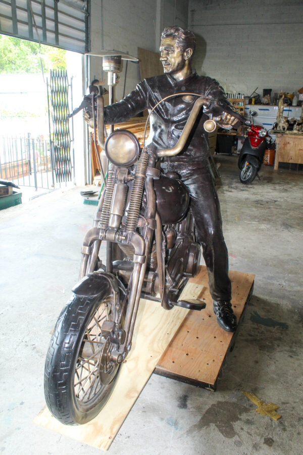 Bronze Sculpture of Man on His Motorcycle Life Size  94" x 50" x 72"H - Image 2