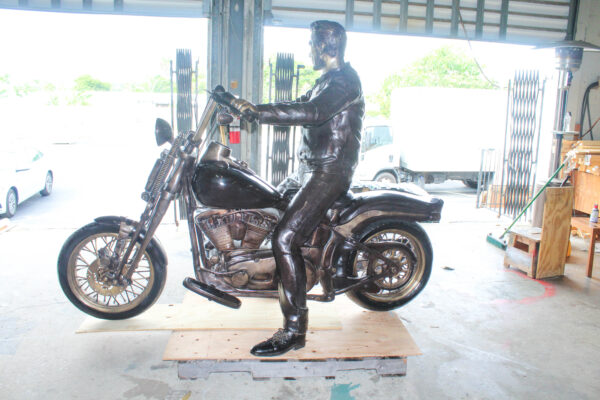 Bronze Sculpture of Man on His Motorcycle Life Size  94" x 50" x 72"H - Image 3