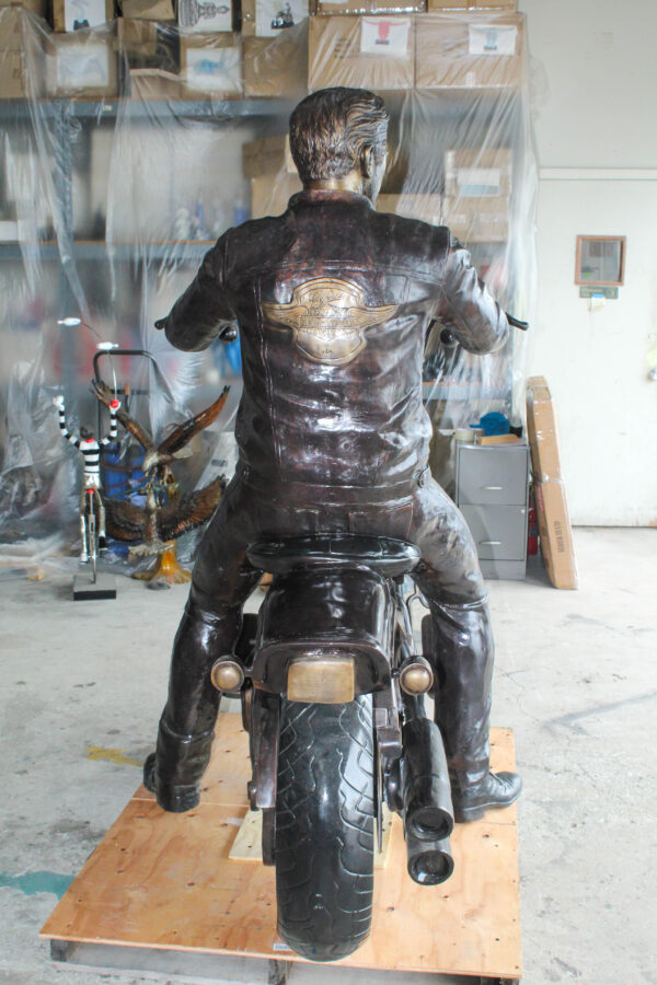 Bronze Sculpture of Man on His Motorcycle Life Size  94" x 50" x 72"H - Image 5