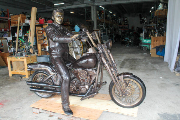 Bronze Sculpture of Man on His Motorcycle Life Size  94" x 50" x 72"H - Image 7