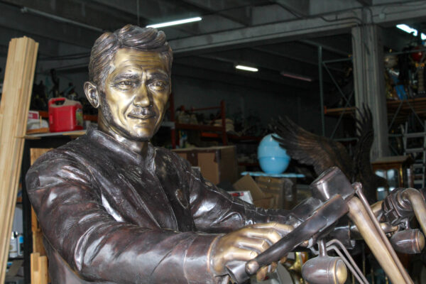 Bronze Sculpture of Man on His Motorcycle Life Size  94" x 50" x 72"H - Image 8