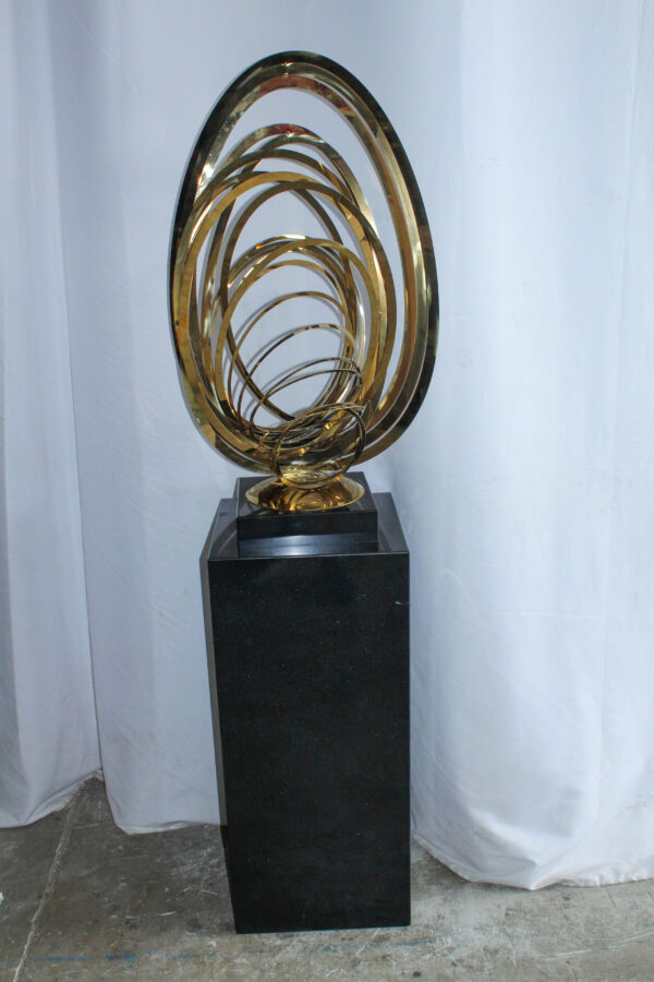 Modern Abstract Brass Sculpture with Black Pedestal Stand 18" x 14" x 67"H - Image 2
