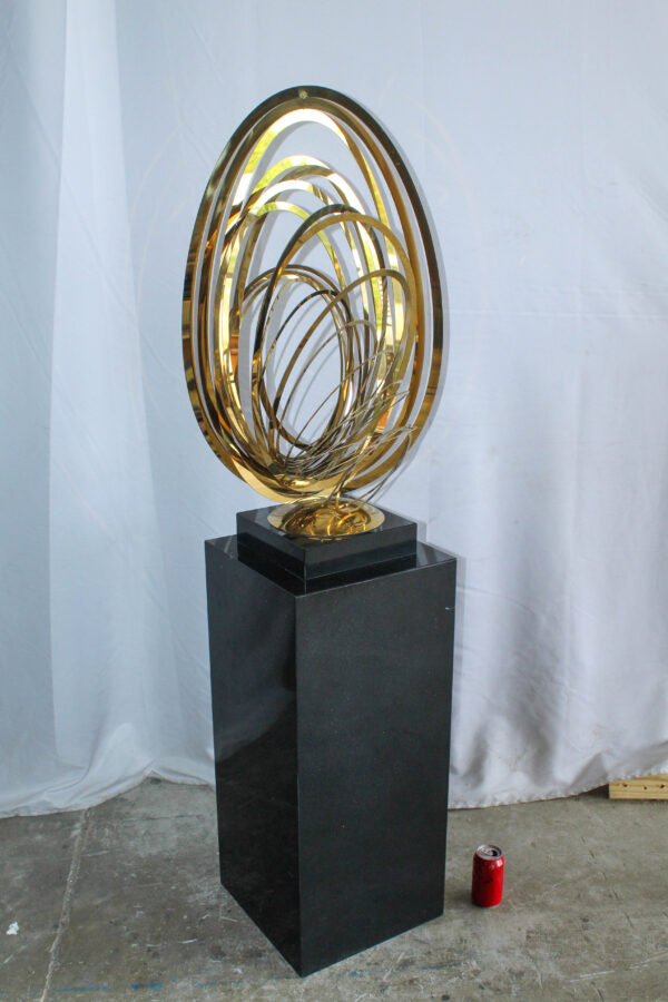 Modern Abstract Brass Sculpture with Black Pedestal Stand 18" x 14" x 67"H - Image 3