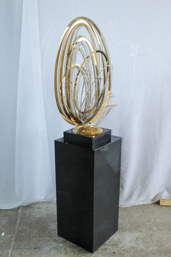 Modern Abstract Brass Sculpture with Black Pedestal Stand 18" x 14" x 67"H - Image 4