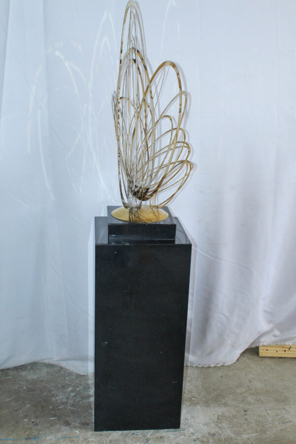 Modern Abstract Brass Sculpture with Black Pedestal Stand 18" x 14" x 67"H - Image 5