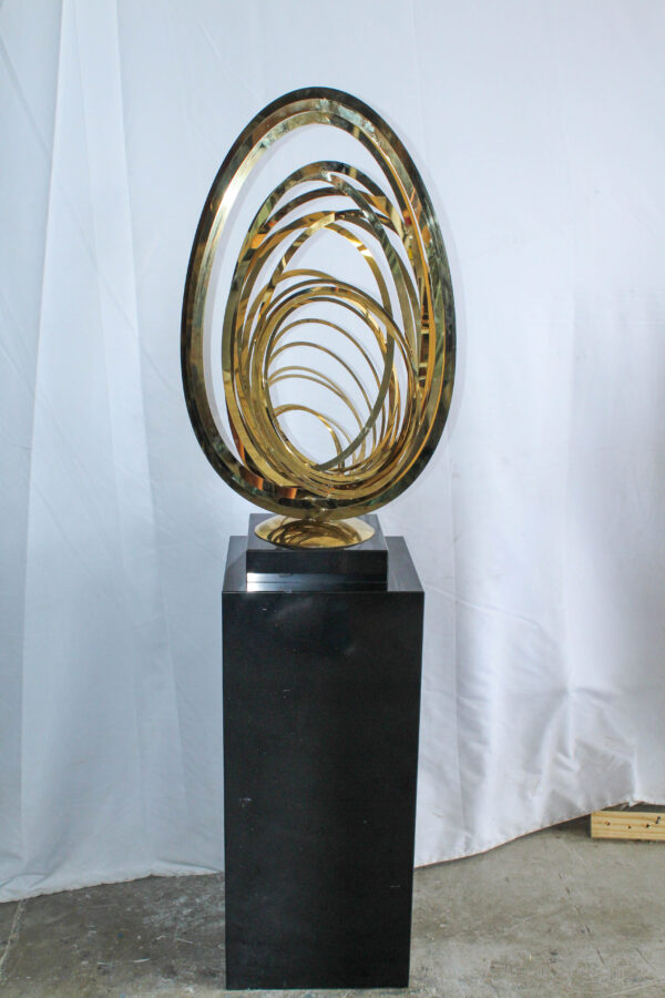 Modern Abstract Brass Sculpture with Black Pedestal Stand 18" x 14" x 67"H - Image 6