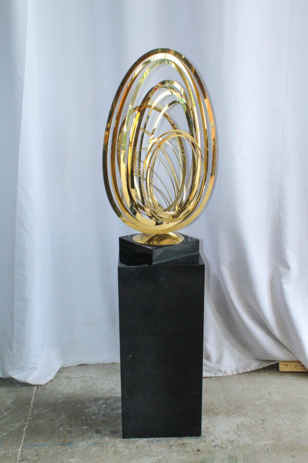 Modern Abstract Brass Sculpture with Black Pedestal Stand 18" x 14" x 67"H - Image 7