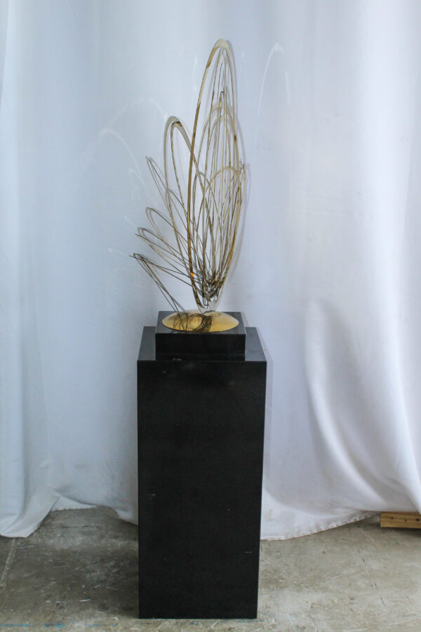 Modern Abstract Brass Sculpture with Black Pedestal Stand 18" x 14" x 67"H - Image 8