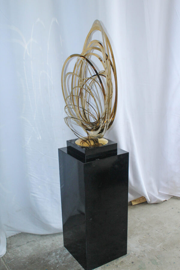Modern Abstract Brass Sculpture with Black Pedestal Stand 18" x 14" x 67"H - Image 9