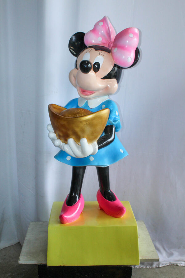 Cartoon Mouse Character Holding Gold Ingot Resin Sculpture 36H 25" x 25" x 58"H - Image 3