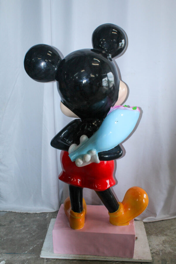 Large Cartoon Mouse Statue Holding Flower Bouquet 35" x 26" x 73"H - Image 13