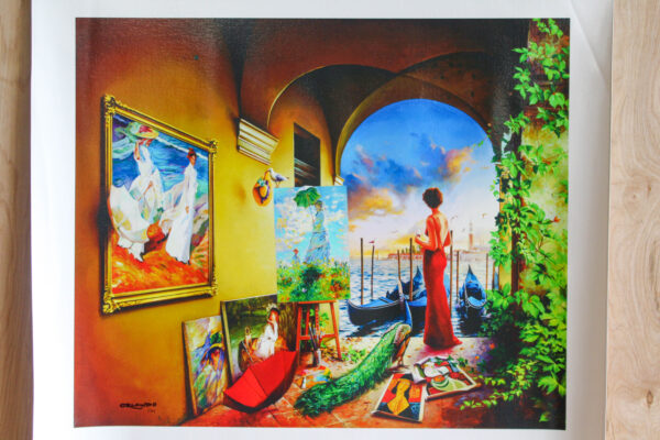 Orlando Quevedo Venetian Lady in Red Giclee Original Painting, 24"x20" - Image 4