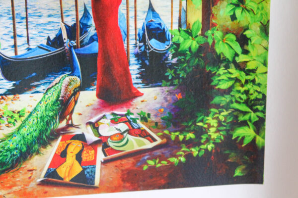 Orlando Quevedo Venetian Lady in Red Giclee Original Painting, 24"x20" - Image 6