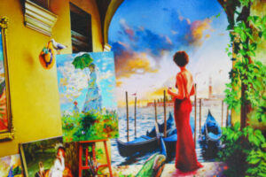 Orlando Quevedo Venetian Lady in Red Giclee Original Painting, 24"x20"