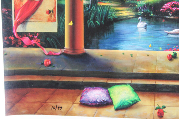 Paradise by Orlando Quevedo Garden Terrace Scene With Swans and Pillars, 30"x21" - Image 4