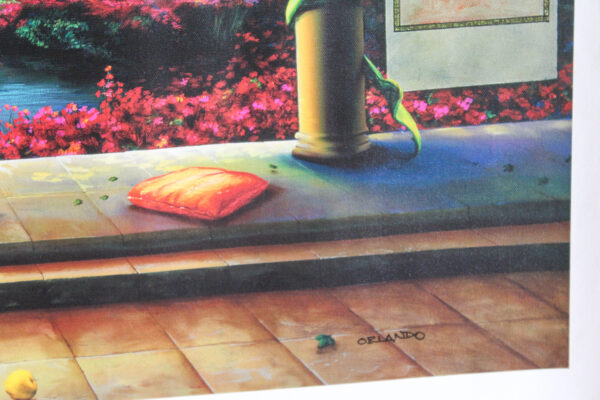 Paradise by Orlando Quevedo Garden Terrace Scene With Swans and Pillars, 30"x21" - Image 5