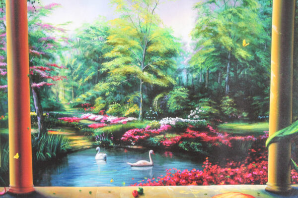 Paradise by Orlando Quevedo Garden Terrace Scene With Swans and Pillars, 30"x21" - Image 6