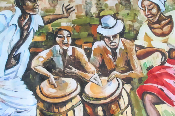 Afro Caribbean Street Scene Painting With Drummers and Dancers, 58"x58" - Image 3