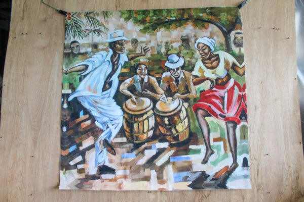 Afro Caribbean Street Scene Painting With Drummers and Dancers, 58"x58" - Image 6